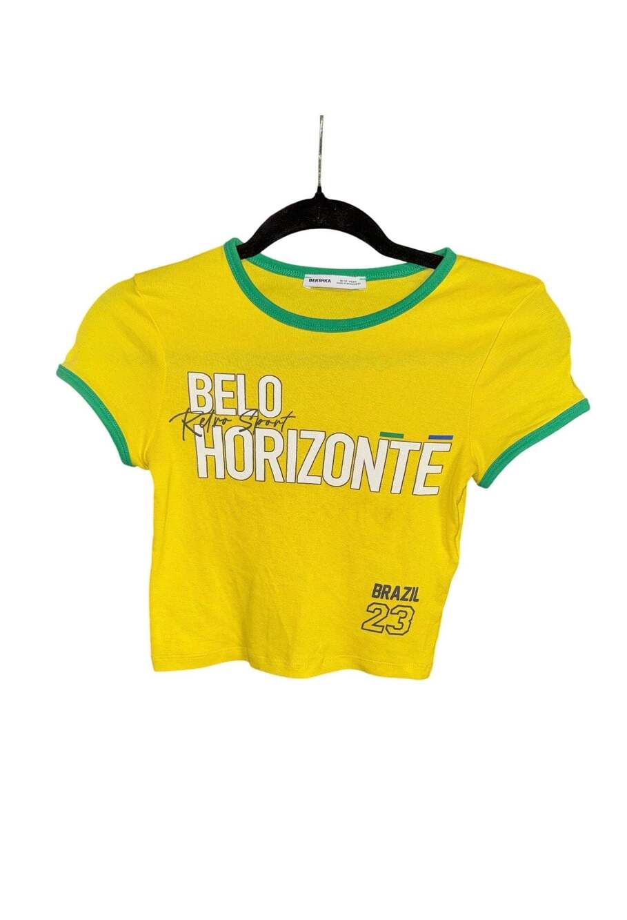 Bershka Belo Horizonte Retro Sport Brazil Crop Ringer T-Shirt Size 10-12 Years